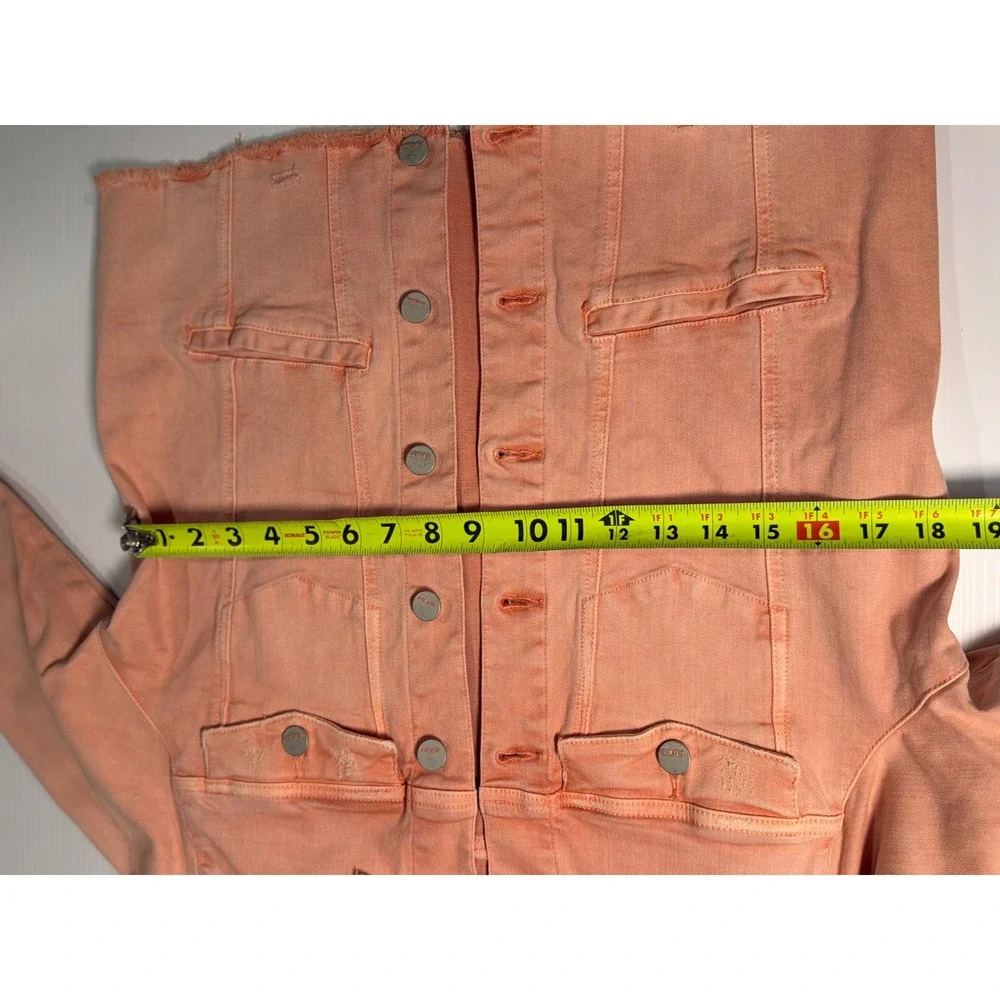 Dear John Denim Jacket Peach Distressed Raw Hem Button Up Cropped M Womens‎